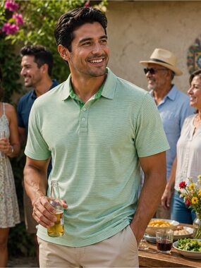 Charleston Threads Men's Green Stripe Polo Golf Shirt